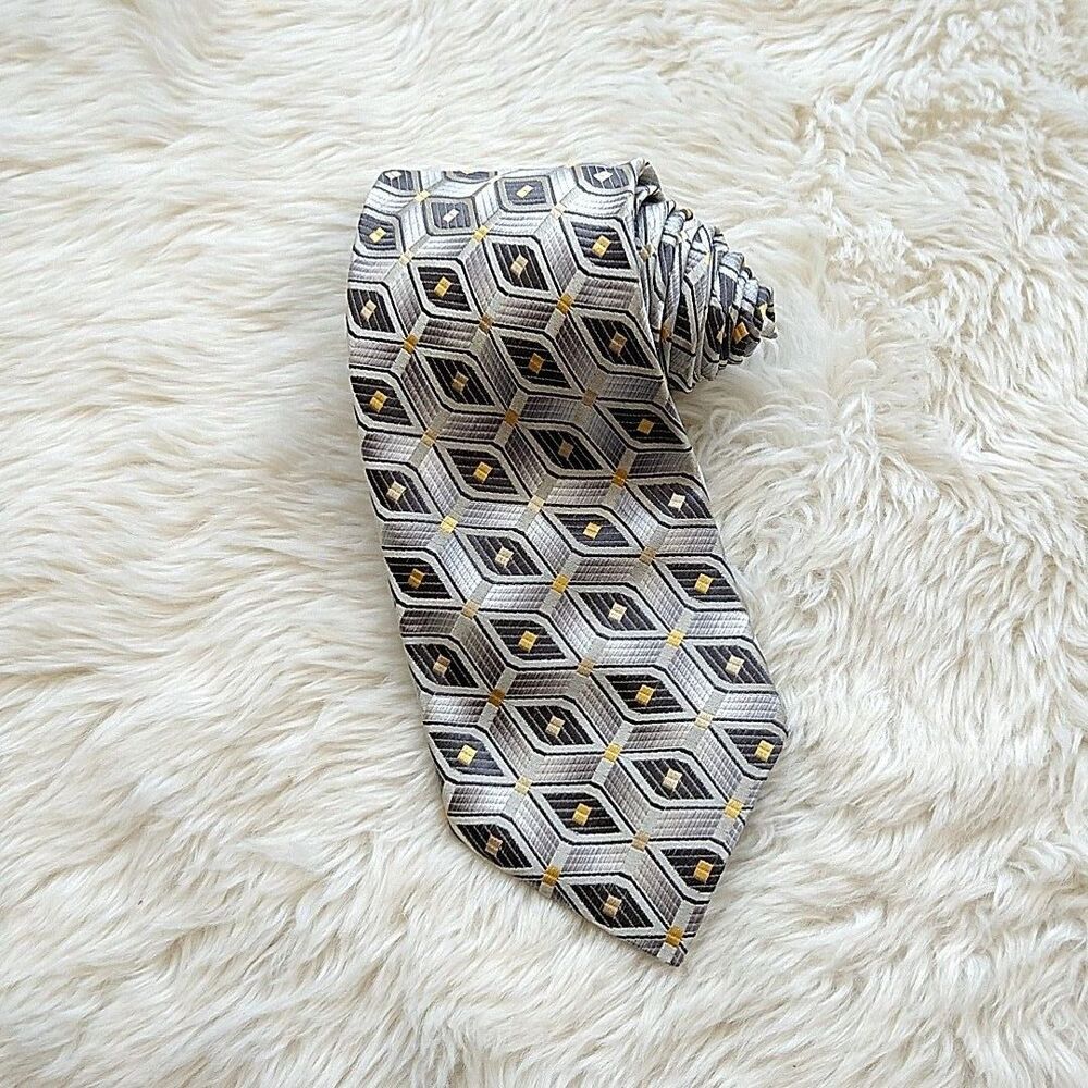 John W Nordstrom Neck Tie 100% Silk Gray Geometric